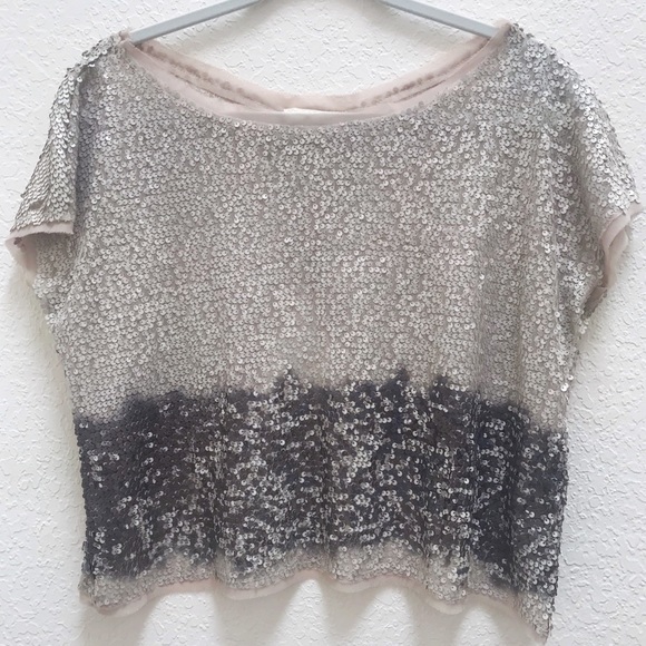 Silver and Gray Sequined Open Back Top - Picture 1 of 12